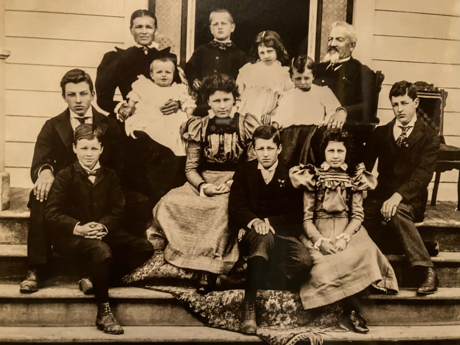 The Guichon family gathered on the porch